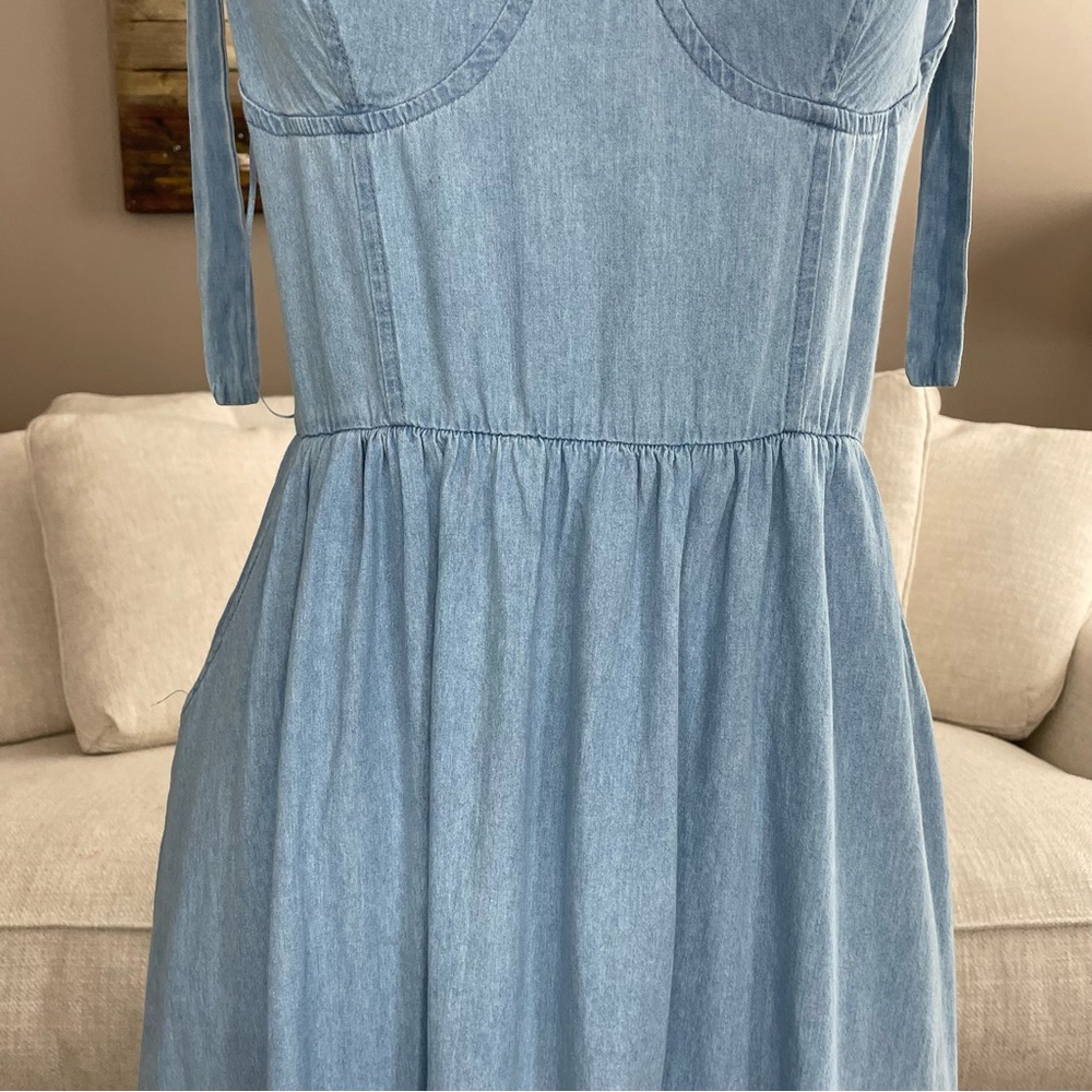 NWT XXL  LC Lauren Conrad, Jean jumper overall midi dress with pockets - Picture 5 of 11